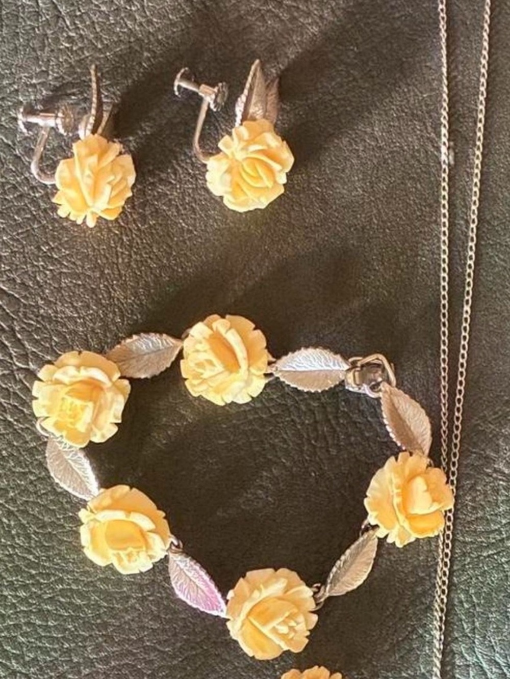 Yellow Rose Floral Bracelet and Earrings Set by